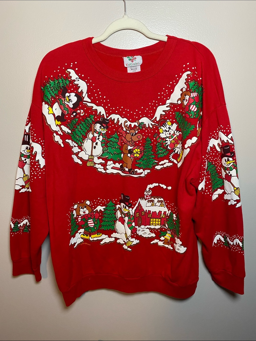 Nutcracker Vintage 93 Puffy Paint Sparkle Holiday Crewneck Sweatshirt Large